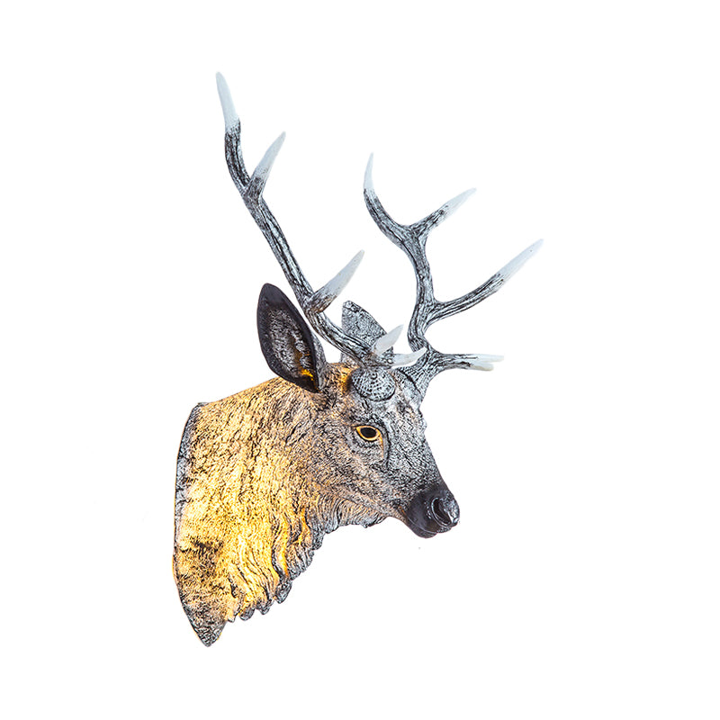 Deer Head Bedroom Wall Light Fixture Traditional Style Resin 1 Light Grey/Silver/Bronze Sconce Lamp