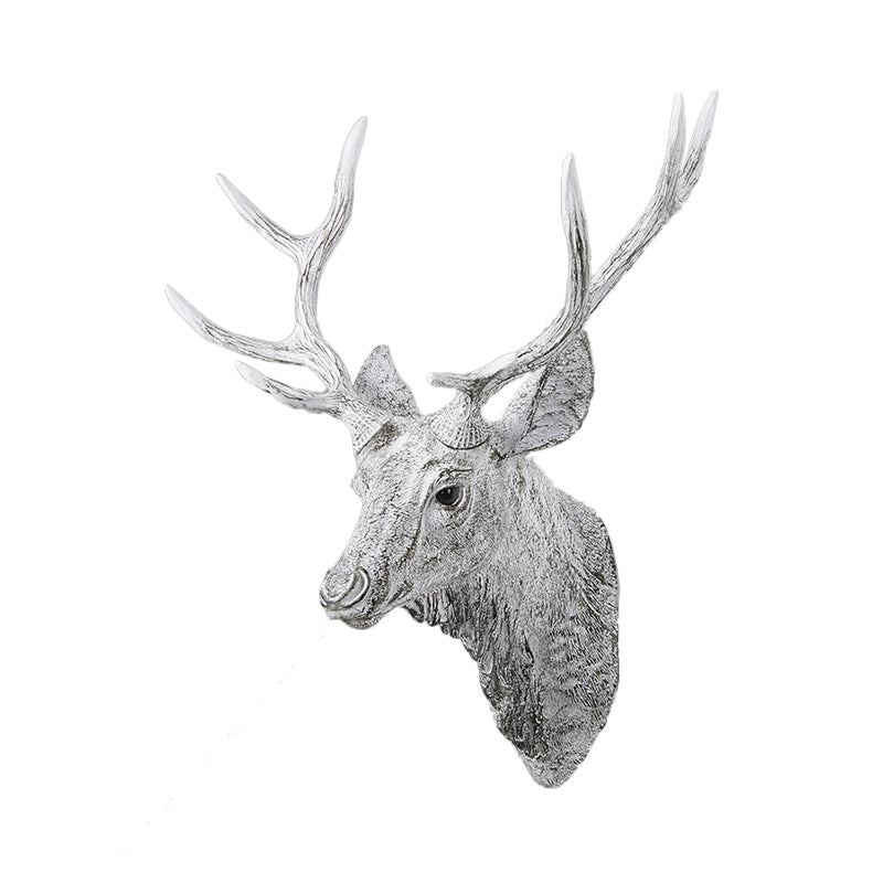 Deer Head Bedroom Wall Light Fixture Traditional Style Resin 1 Light Grey/Silver/Bronze Sconce Lamp