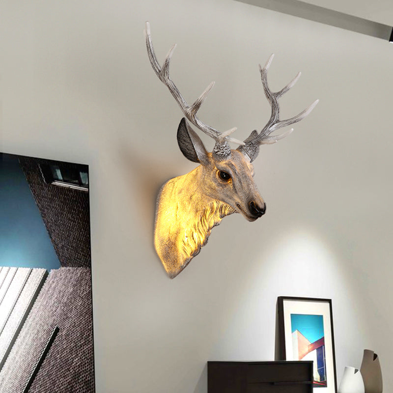Grey/White/Brown 1 Light Sconce Lamp Traditional Style Resin Deer Shaped Wall Lighting Fixture for Bedroom