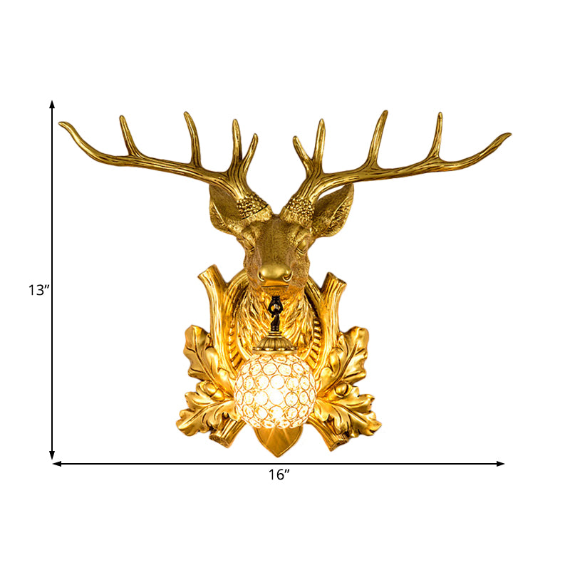 1 Light Wall Lamp Lighting Country Elk Resin Sconce Light Fixture in White/Bronze with Droplet Crystal Shade