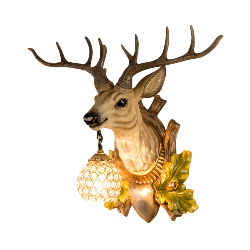 1 Lichte eland SCONCE LICHT VINTAGE HOUT RESIN Wandlamp voor woonkamer met traankristalschaduw, 27,5 "/16" W