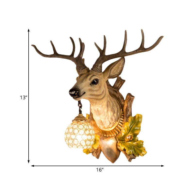 1 Lichte eland SCONCE LICHT VINTAGE HOUT RESIN Wandlamp voor woonkamer met traankristalschaduw, 27,5 "/16" W