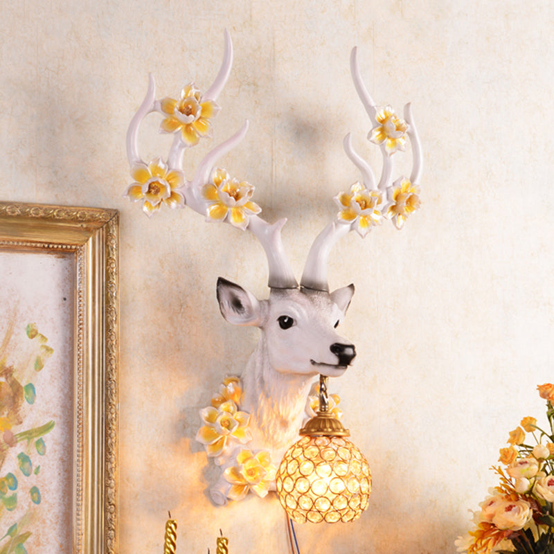 1 Light Resin Wall Lighting Country Red/Yellow Orb Indoor Sconce Light Fixture with Crystal Shade