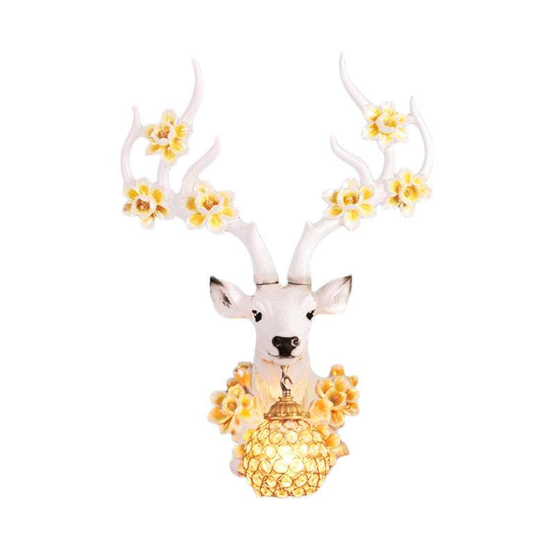 1 Light Resin Wall Lighting Country Red/Yellow Orb Indoor Sconce Light Fixture with Crystal Shade