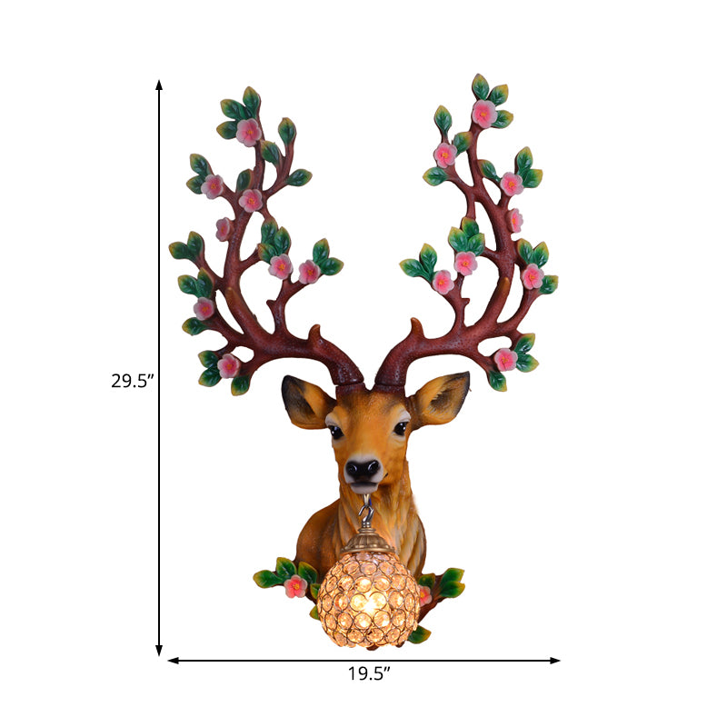 Globe Living Room Wall Lightture Crystal Crystal 1 Light Light White / Tan Sconce lampe avec plaque arrière en résine de cerf