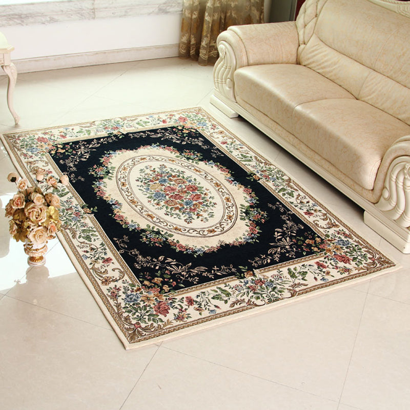 Moroccan Living Room Rug Multi Colored Floral Printed Area Carpet Polyster Non-Slip Backing Pet Friendly Indoor Rug