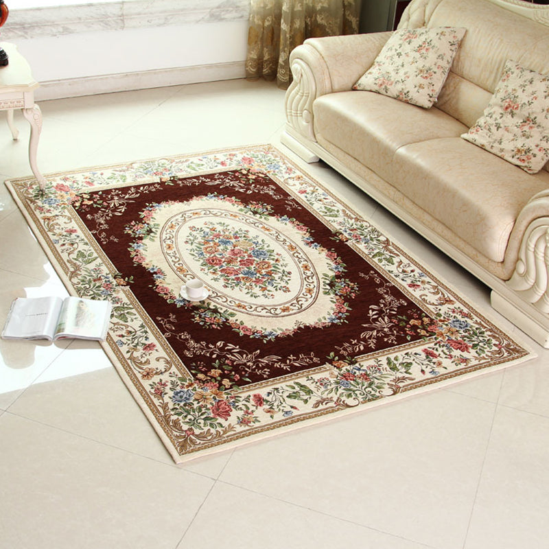 Moroccan Living Room Rug Multi Colored Floral Printed Area Carpet Polyster Non-Slip Backing Pet Friendly Indoor Rug