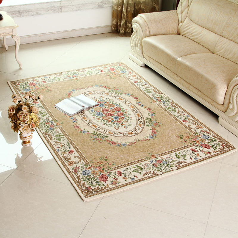 Moroccan Living Room Rug Multi Colored Floral Printed Area Carpet Polyster Non-Slip Backing Pet Friendly Indoor Rug