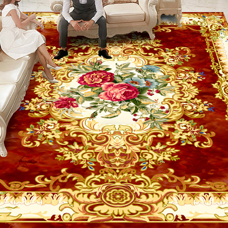 Vintage Floral Printed Rug Multi Color Polypropylene Indoor Rug Easy Care Pet Friendly Washable Area Carpet for Living Room