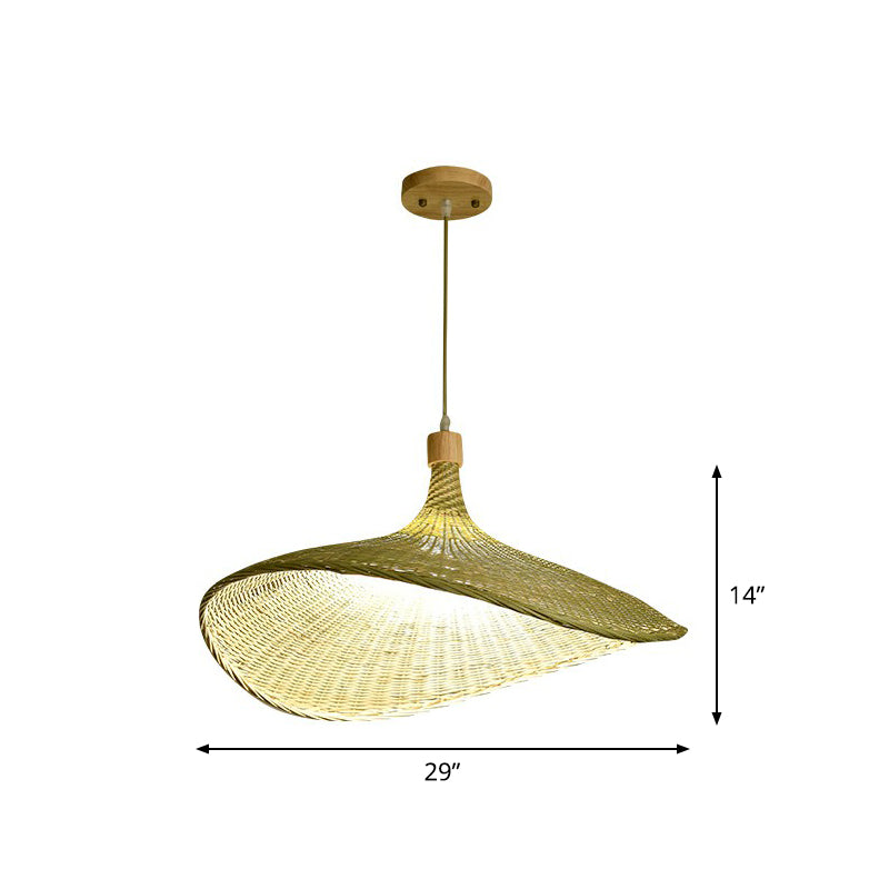Green-Yellow Straw Hat Shaped Pendant South-East Asia Single Natural Bamboo Fiber Suspension Light