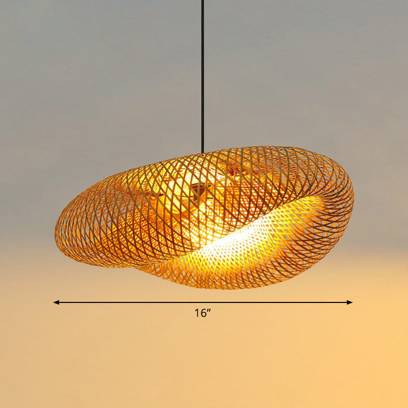 Hand-Worked Hanging Ceiling Light Novelty Modern Bamboo 1 Bulb Beige Pendant Lamp