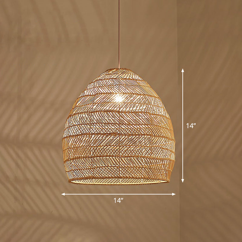 Single-Bulb Restaurant Hanging Lamp Minimalist Ceiling Light with Cloche Rattan Shade