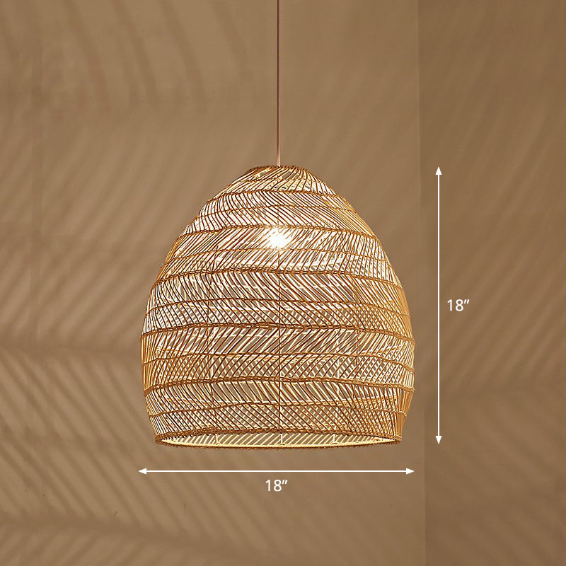 Single-Bulb-Restaurant Hanging Lampe Minimalist Deckenleuchte mit Cloche Rattan Schatten