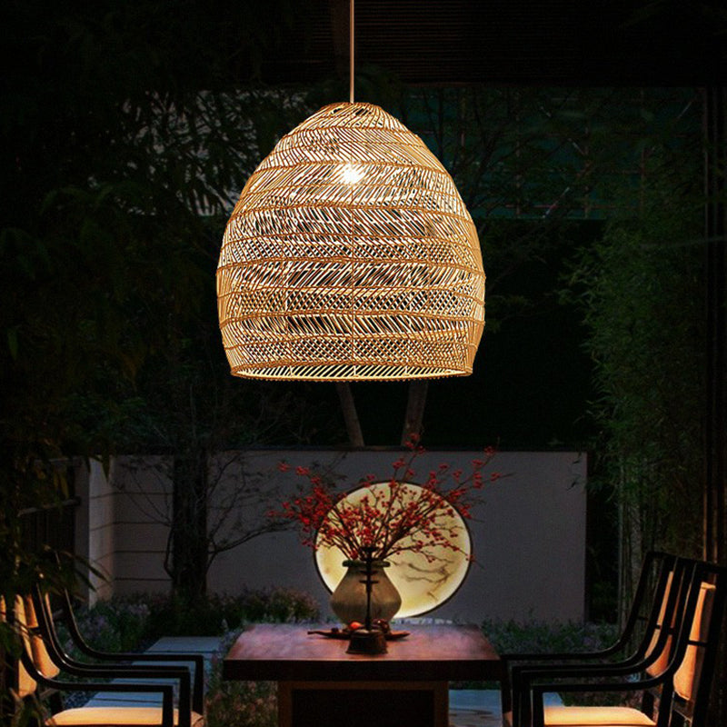 Single-Bulb-Restaurant Hanging Lampe Minimalist Deckenleuchte mit Cloche Rattan Schatten