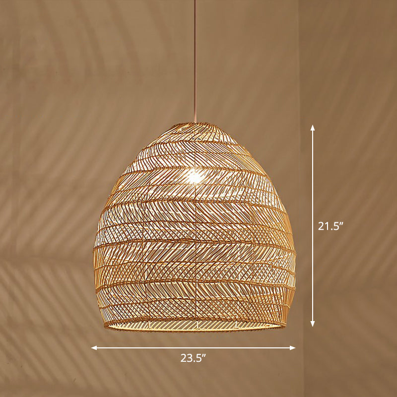 Single-Bulb-Restaurant Hanging Lampe Minimalist Deckenleuchte mit Cloche Rattan Schatten