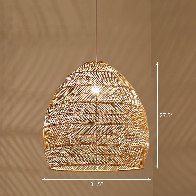 Single-Bulb-Restaurant Hanging Lampe Minimalist Deckenleuchte mit Cloche Rattan Schatten