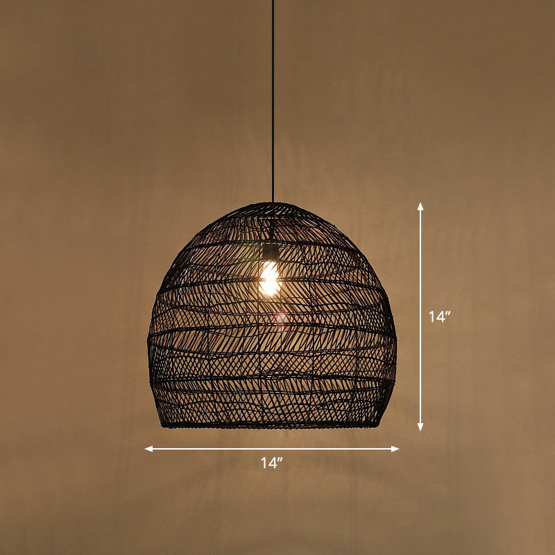 Single-Bulb Restaurant Hanging Lamp Minimalist Ceiling Light with Cloche Rattan Shade