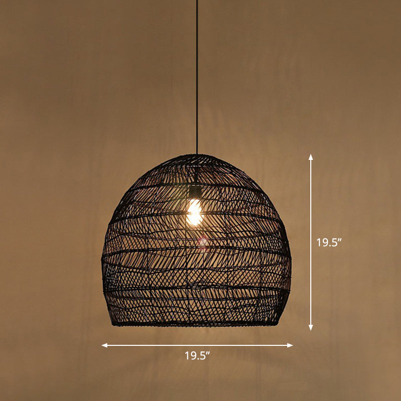 Single-Bulb-Restaurant Hanging Lampe Minimalist Deckenleuchte mit Cloche Rattan Schatten