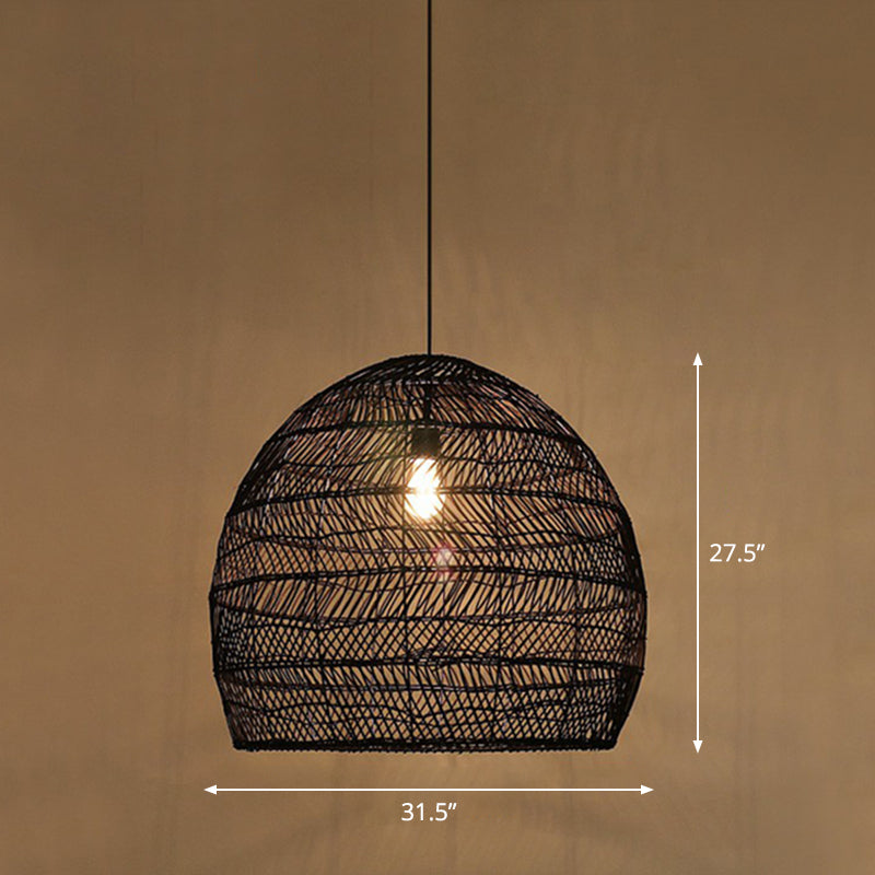 Single-Bulb-Restaurant Hanging Lampe Minimalist Deckenleuchte mit Cloche Rattan Schatten