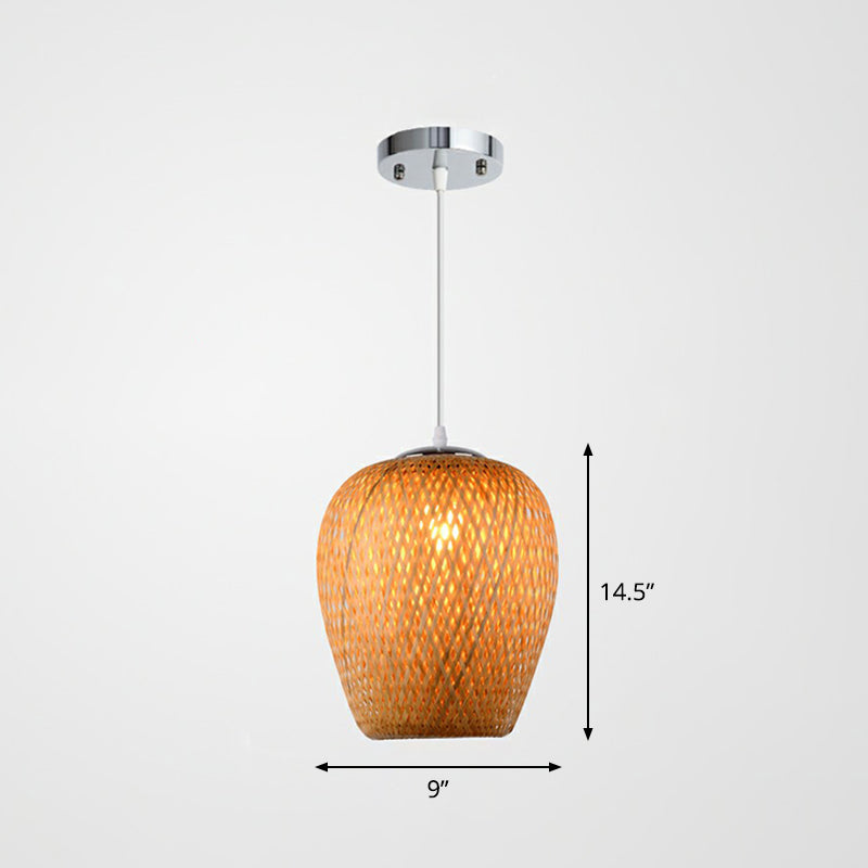 Sky Lantern Shaped Pendant Lighting Asian Bamboo Single-Bulb Study Room Hanging Lamp
