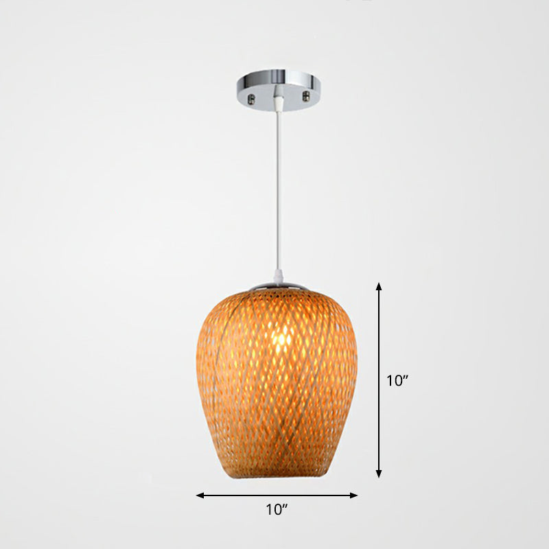 Sky Lantern Shaped Pendant Lighting Asian Bamboo Single-Bulb Study Room Hanging Lamp