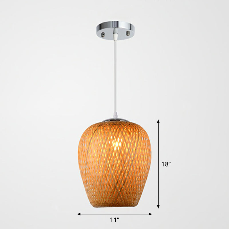 Sky Lantern Shaped Pendant Lighting Asian Bamboo Single-Bulb Study Room Hanging Lamp
