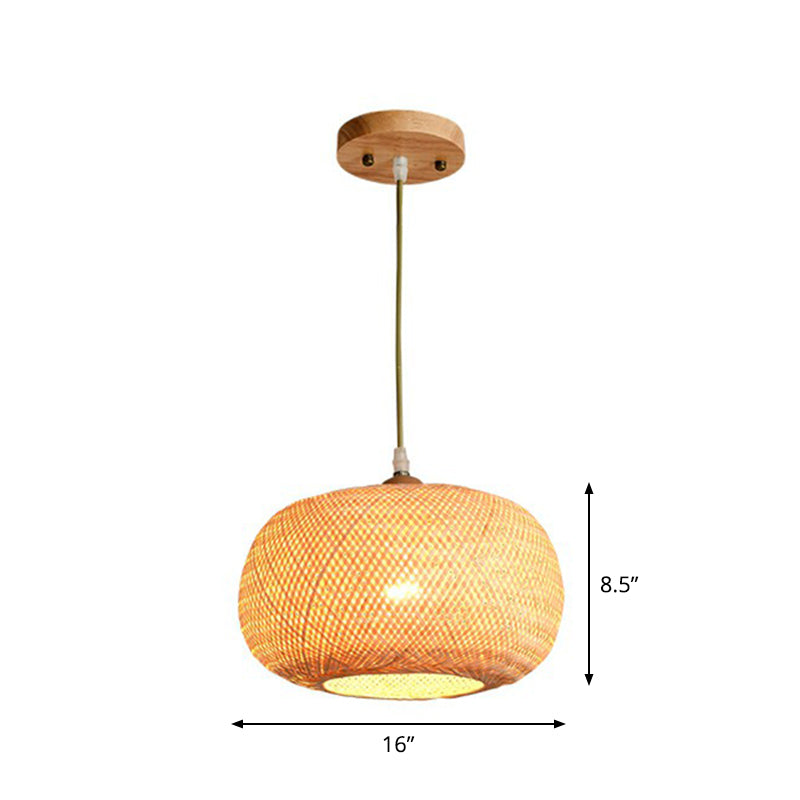 Beige Spheroid Pendant Light Fixture Asia 1-Light Bamboo Suspension Lighting for Restaurant