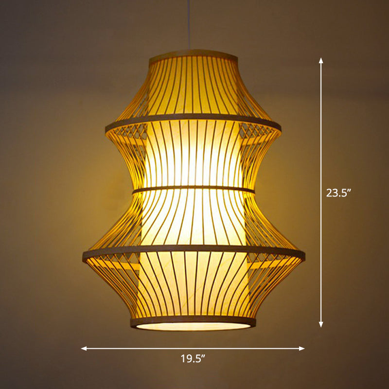 Cage Shade Suspension Lighting Modern Bamboo 1 Bulb Wood Pendant Light for Balcony