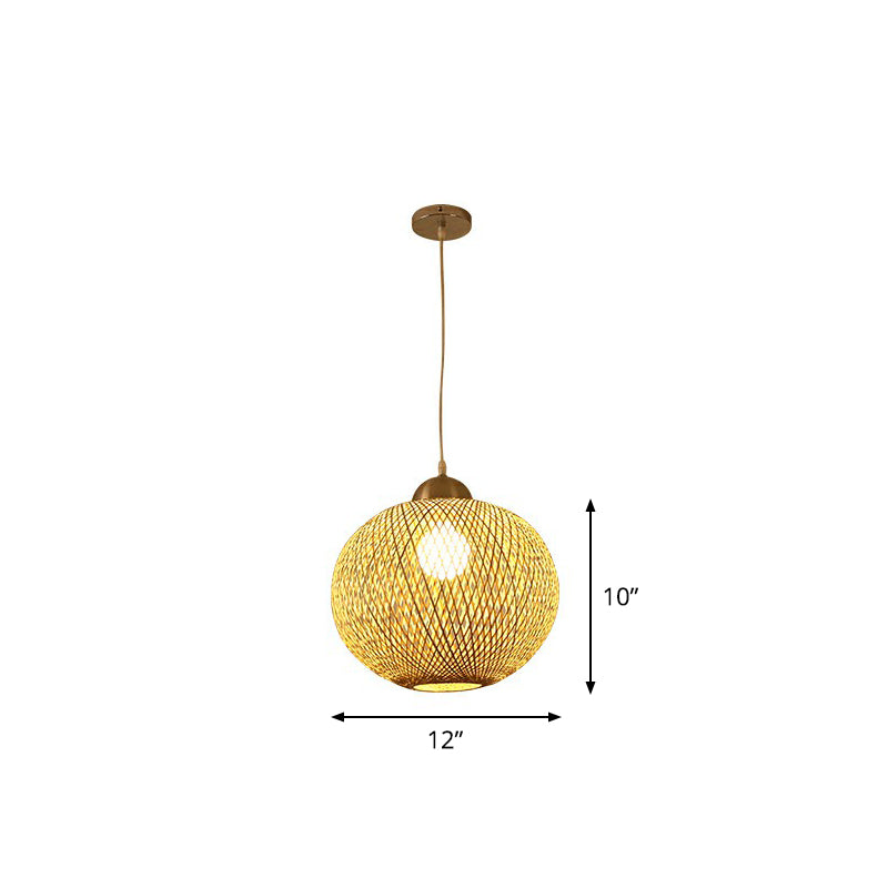Spherical Restaurant Hanging Light Fixture Bamboo Single Asia Pendant Light in Beige