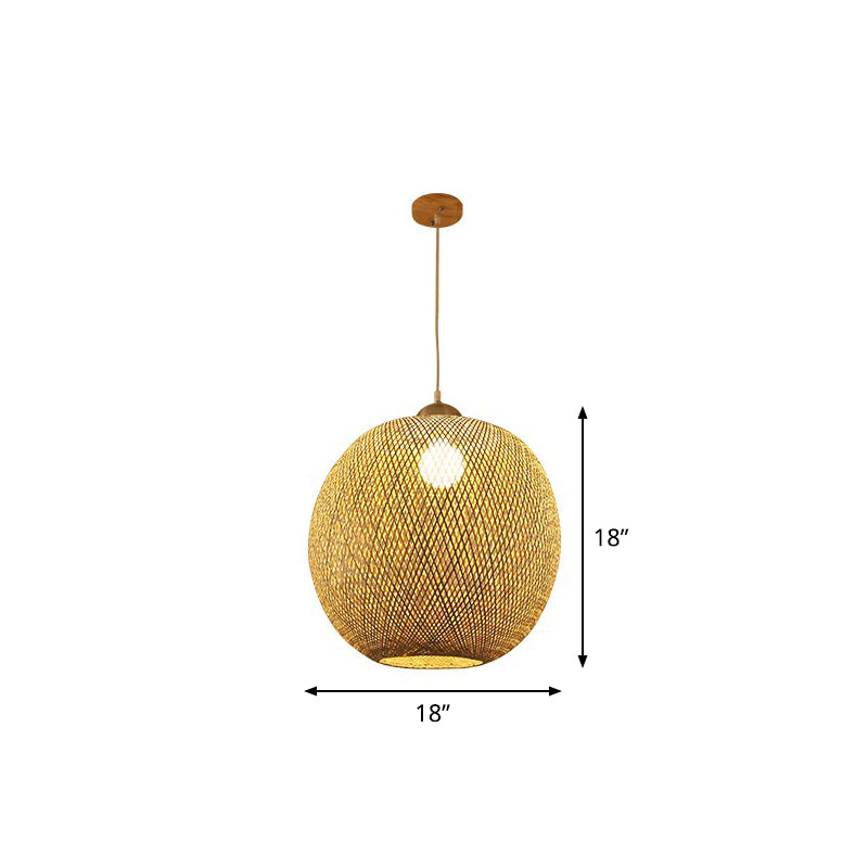 Spherical Restaurant Hanging Light Fixture Bamboo Single Asia Pendant Light in Beige