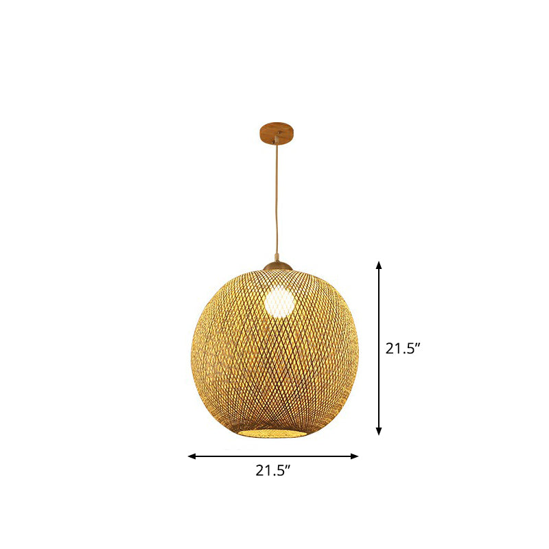 Spherical Restaurant Hanging Light Fixture Bamboo Single Asia Pendant Light in Beige