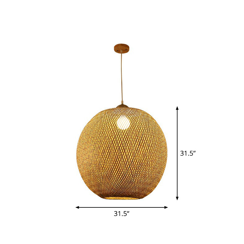 Spherical Restaurant Hanging Light Fixture Bamboo Single Asia Pendant Light in Beige