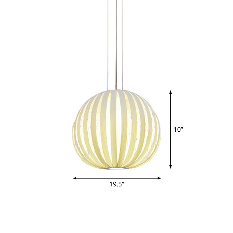 Wood Veneer Global Pendant Lamp Asian 1 Head Suspended Lighting Fixture for Restaurant