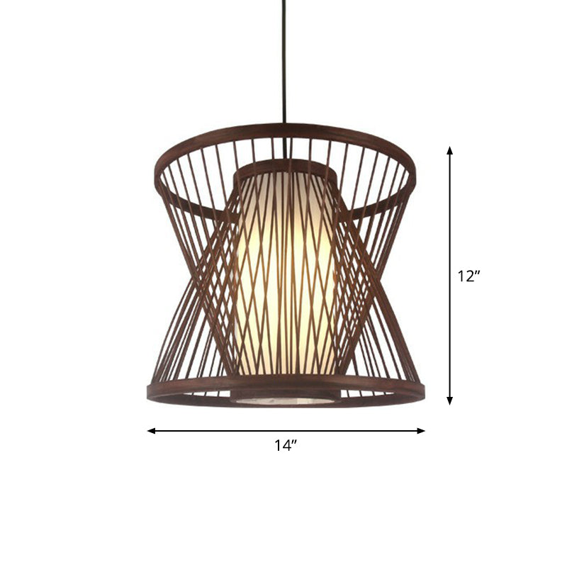 Coffee Finish Cage Hanging Lamp Contemporary Single-Bulb Bamboo Suspension Light
