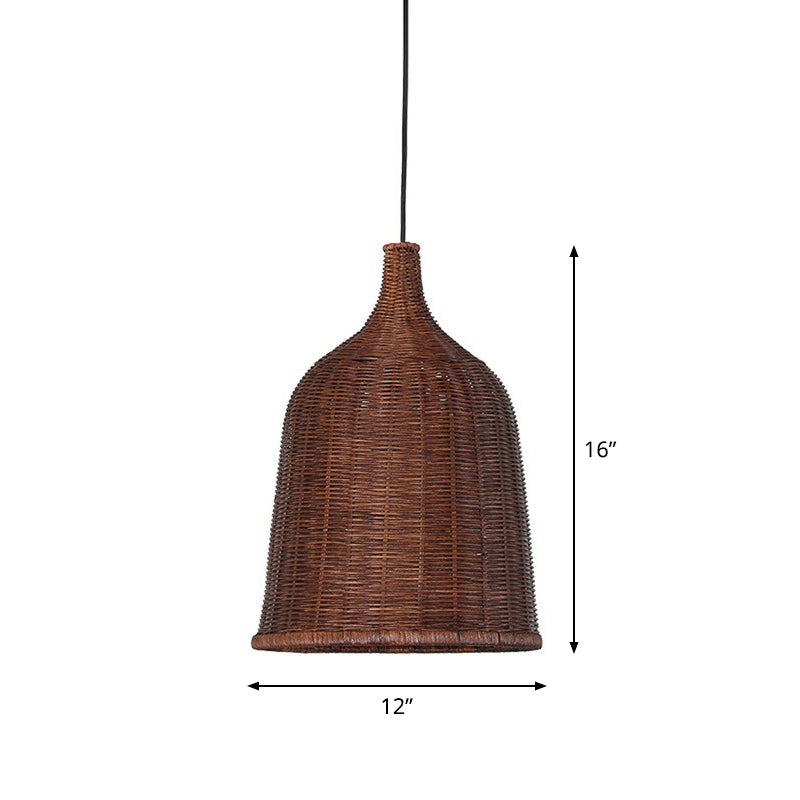 Asian Style Cloche Shaped Pendant Bamboo 1-Light Dining Room Hanging Light Fixture