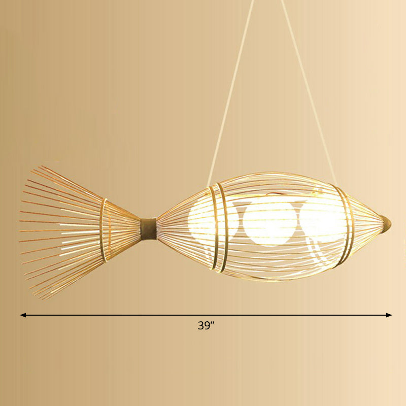 Bamboo Woven Fish Shaped Pendant Ceiling Light Asian 1-Bulb Beige Suspension Lighting for Restaurant