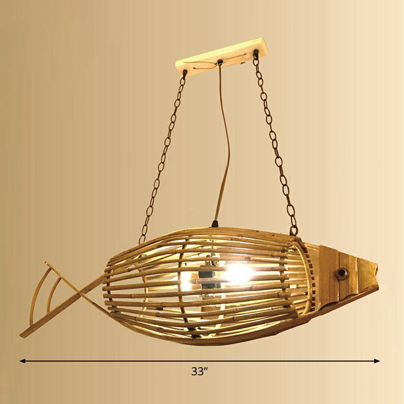 Bamboo Woven Fish Shaped Pendant Ceiling Light Asian 1-Bulb Beige Suspension Lighting for Restaurant