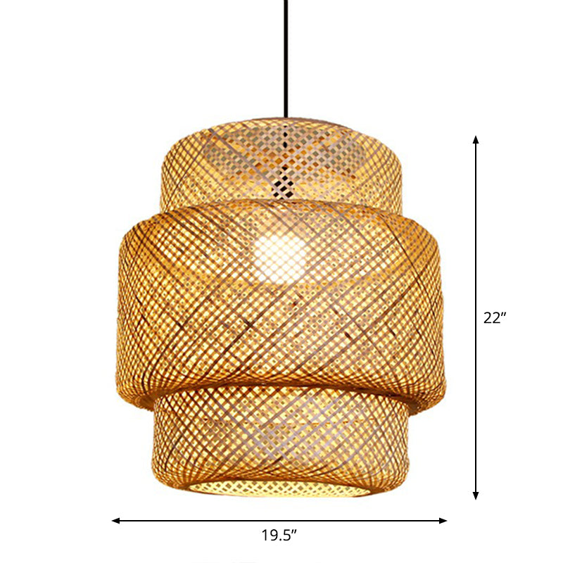 Lantern Ceiling Suspension Lamp Asia Bamboo 1-Light Beige Pendant Lighting for Corridor