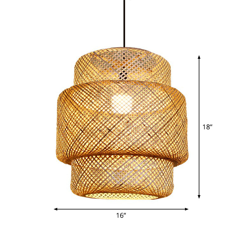 Laterne Deckensuspension Lampe Asien Bambus 1-Licht beige Anhängerbeleuchtung für Korridor