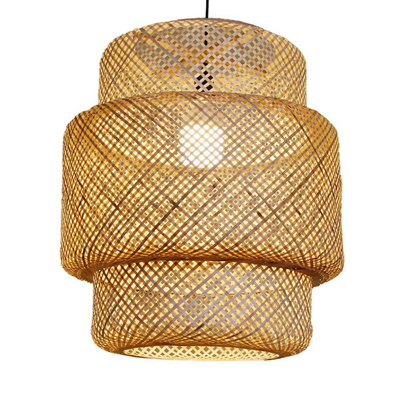 Lantern Ceiling Suspension Lamp Asia Bamboo 1-Light Beige Pendant Lighting for Corridor