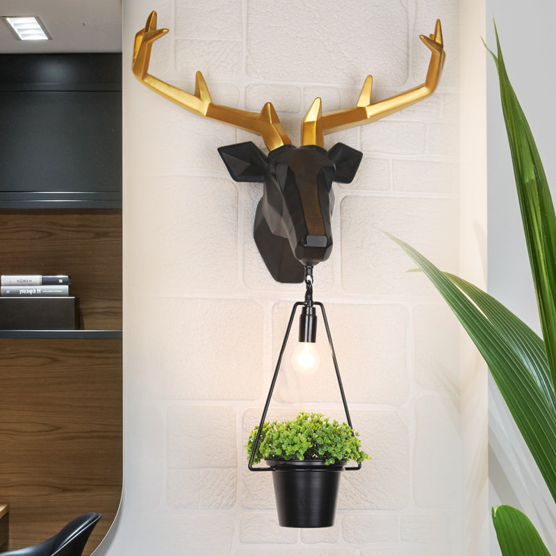 1 Lumière de lampe murale exposée LAMPE MURME COUNTRAL BLACK Resin Sronce Lightture pour intérieur avec plaque arrière à cerf