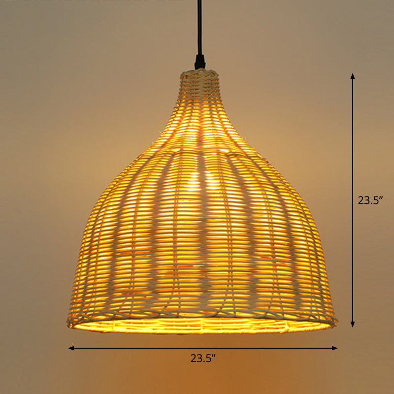 Bell Restaurant Hanging Lampe Bambus Single-Bulb Asian Deckenleuchte in Beige