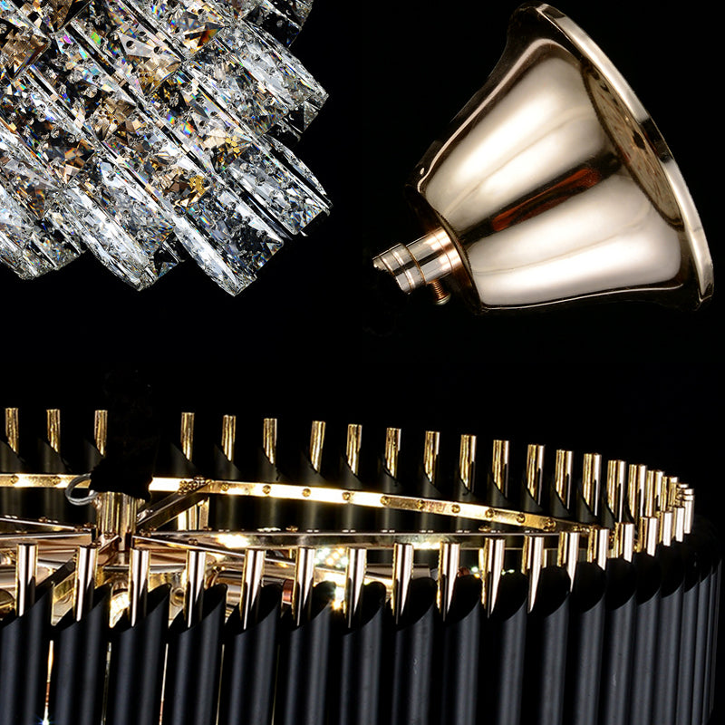 Zeitgenössischer Multi -Lichter -Anhänger Kronleuchter mit Kristallschatten schwarzer kreisförmiger hängendes Licht Kit