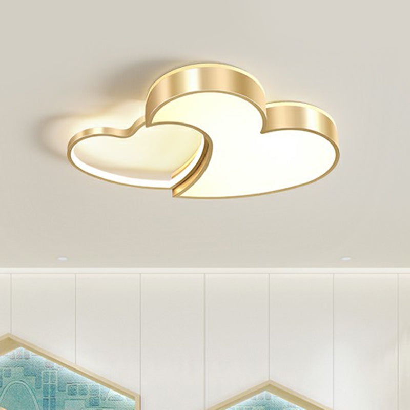 Heart Shaped Metal Ceiling Flush Light Minimalist Golden Flush Mount Led Light for Bedroom