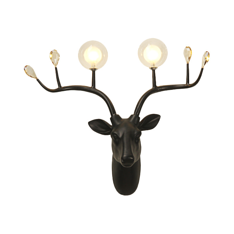 Globe Resin Sconce Light Rustic 2 Lights Living Room Wall Murd Mouriste en noir / blanc avec cerf déco