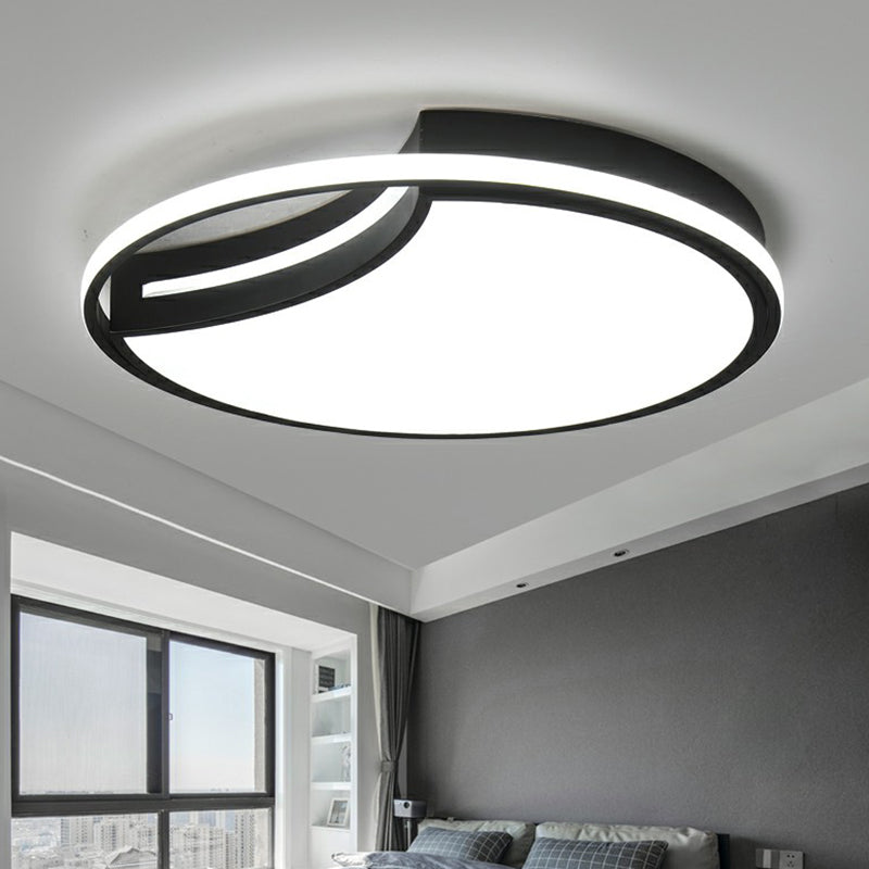 Minimalist Crescent LED Ceiling Flush Mount Acrylic Bedroom Flush Light Fixture with Halo Ring in Black