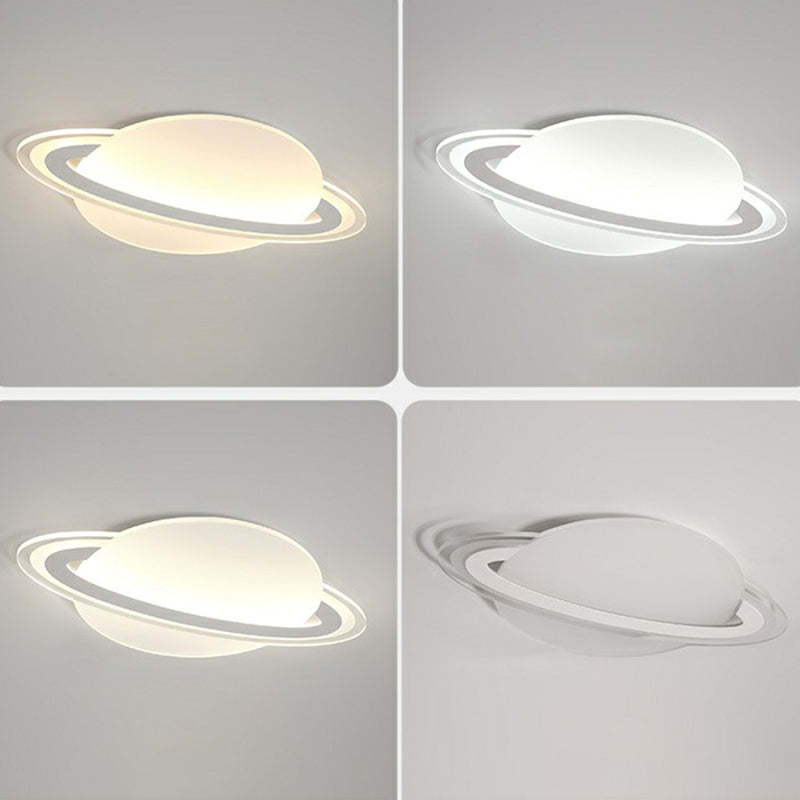 Ringed Planet Kids Bedroom Flush Lamp Acrylic Minimalism LED Ceiling Mount Light in White