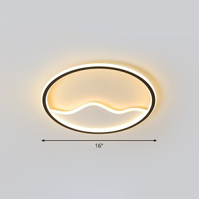 Mountain Mural Ceiling Lighting Minimalist Acrylic LED Flush Mount Fixture for Bedroom