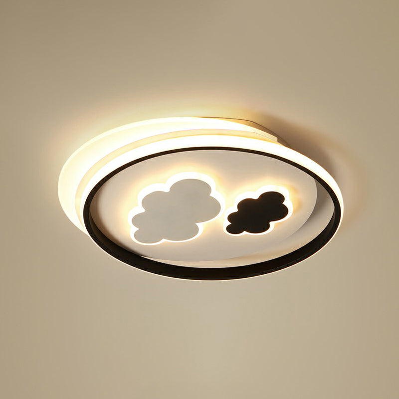 Childrens Cloud Ceiling Light Fixture Acrylic Bedroom LED Flush Mounted Lamp in Black