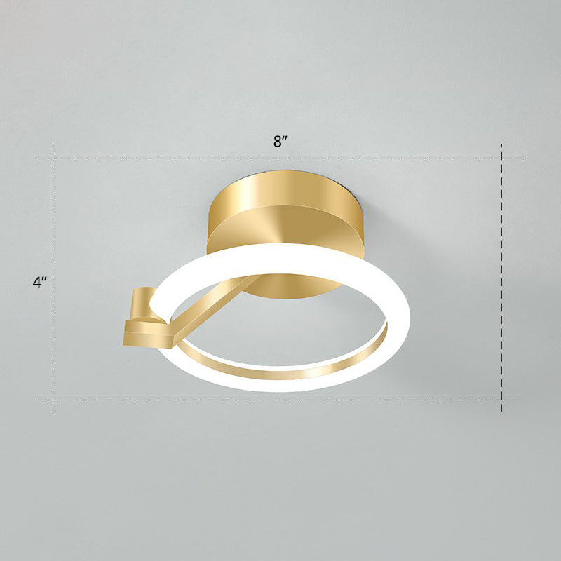 Small Flush Mount Ceiling Fixture Simplicity Metal Gold Finish Semi Mount Lighting for Corridor